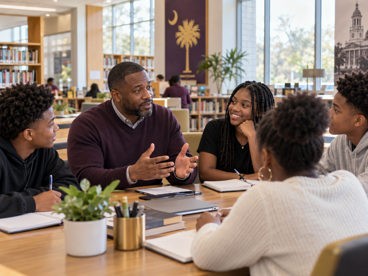 A mentor leading a youth leadership discussion